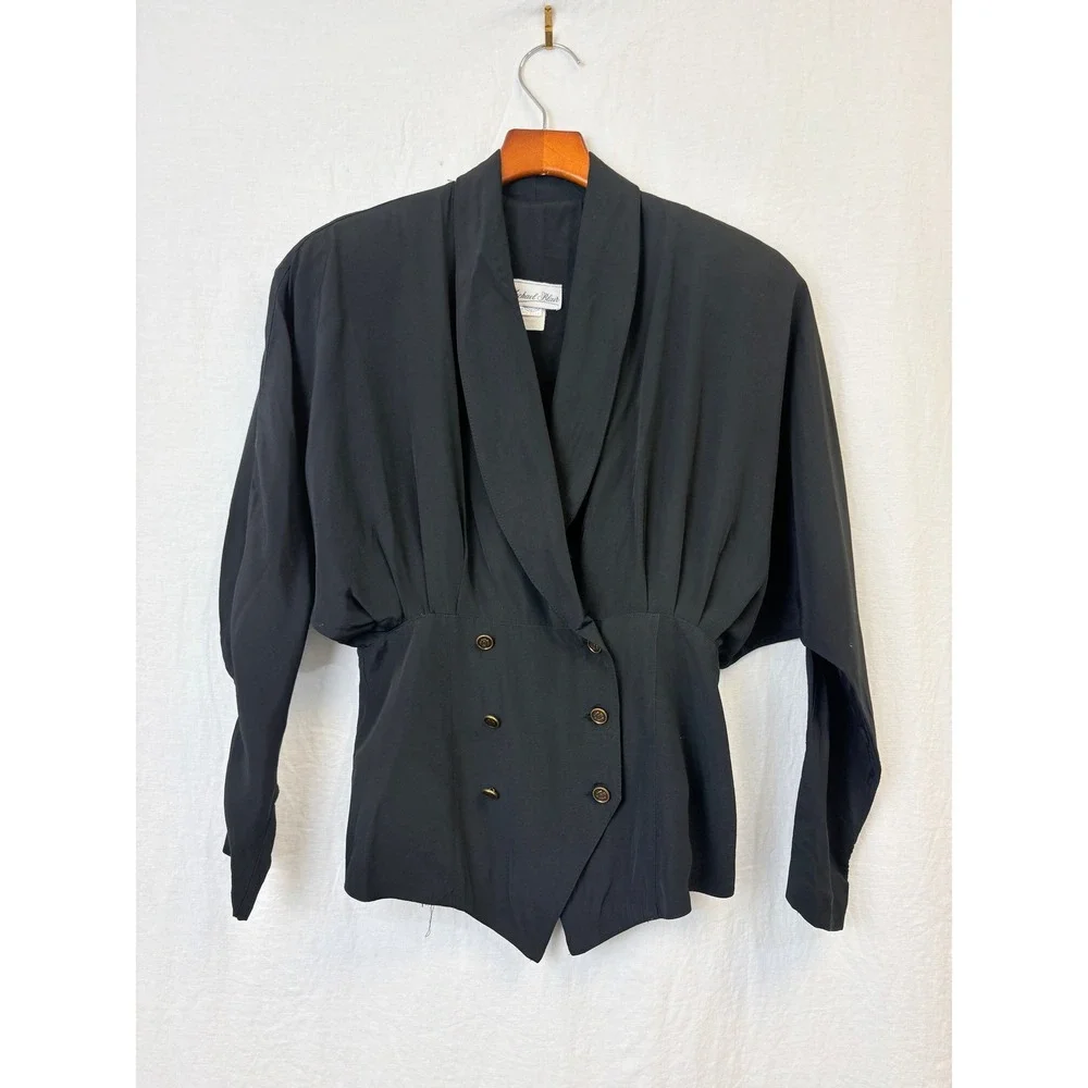VTG Union Made Michael Blair Black‎ Double Breasted Blazer Medium Gold Buttons